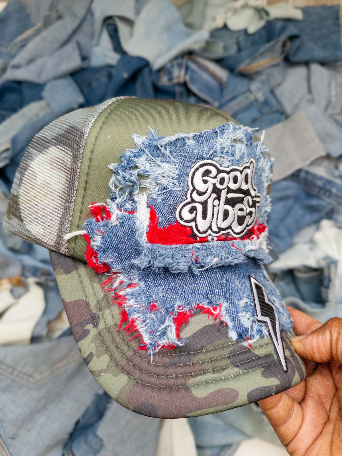 Good Vibes Denim Fusion Trucker Hat