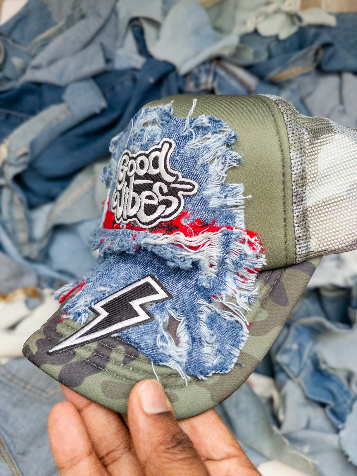 Good Vibes Denim Fusion Trucker Hat