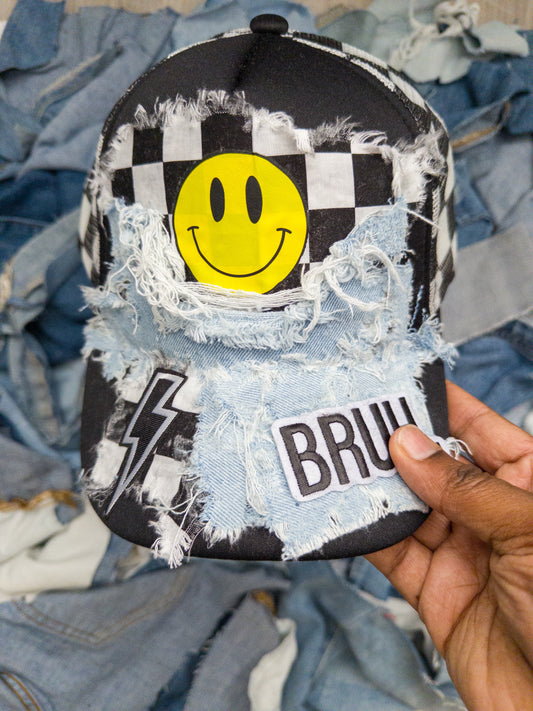 Smiley Face Denim Fusion Trucker Hat