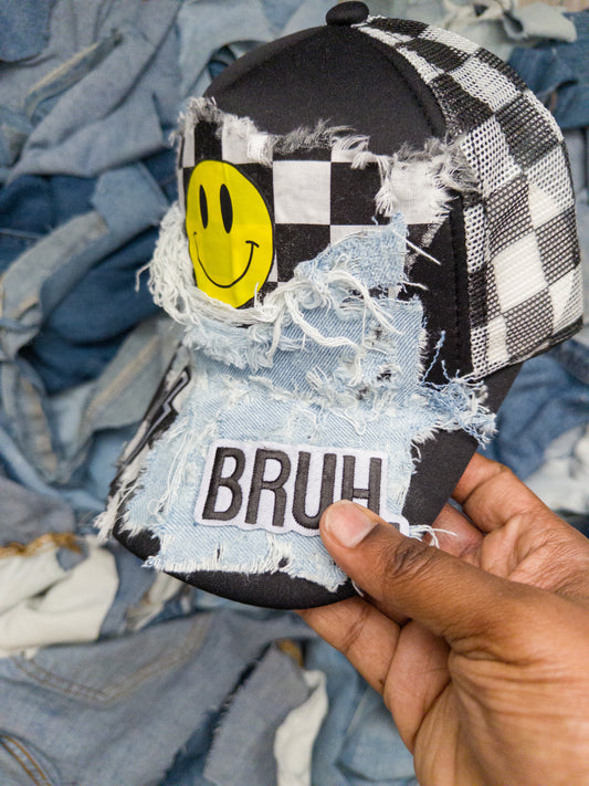 Smiley Face Denim Fusion Trucker Hat