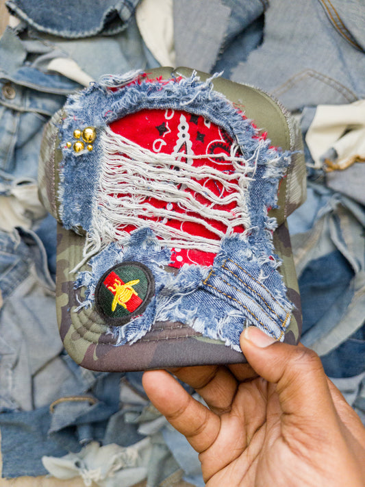 Distressed Red Denim Fusion Hat